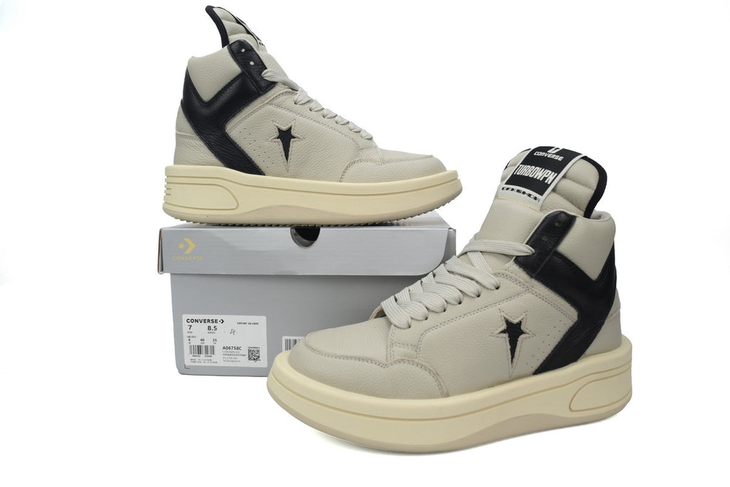 Converse x Rick Owens DRKSHDW TURBOWPN Oyster Black Leather Sneakers