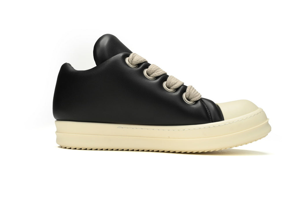 Rick Owens Jumbo Lace Padded Low Black Leather Sneakers