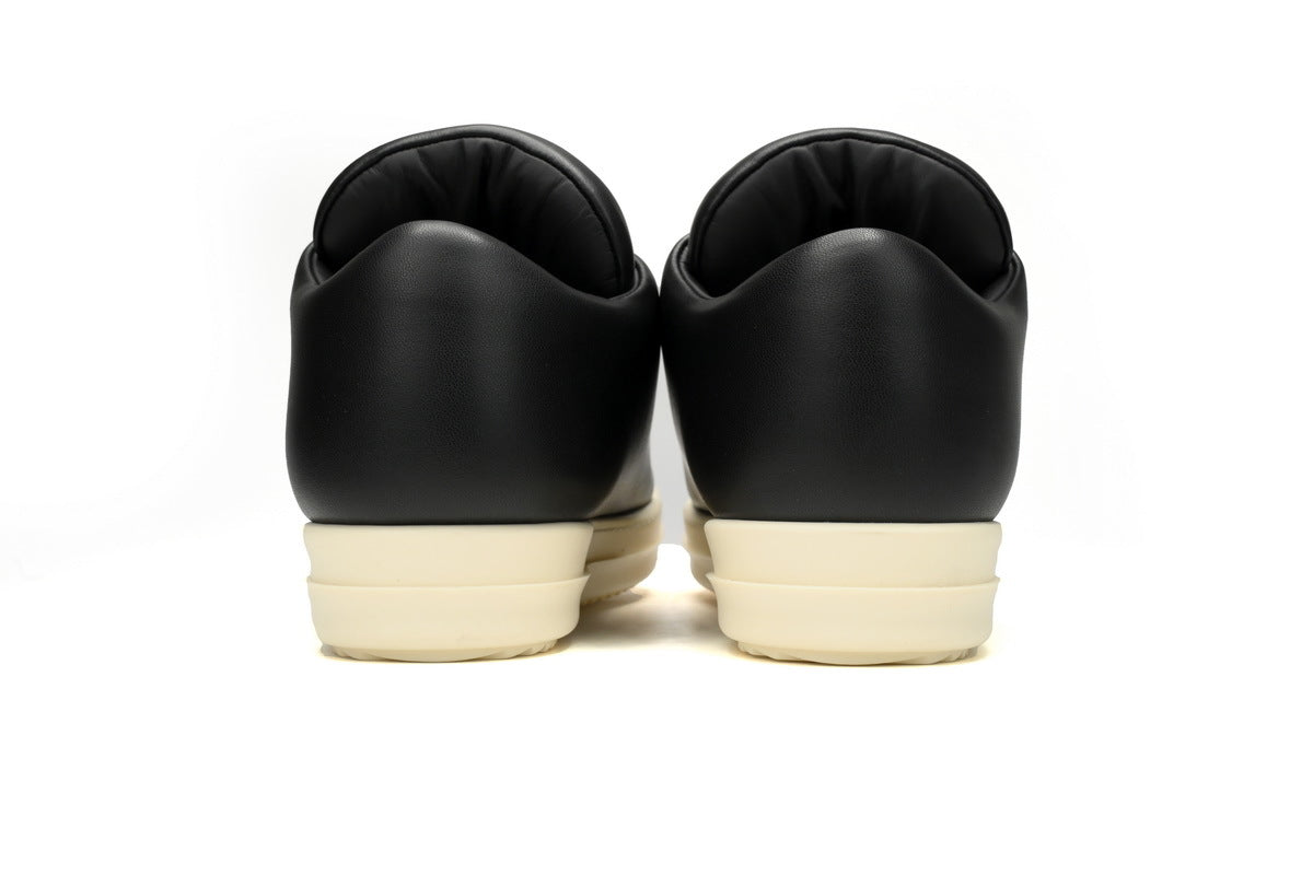 Rick Owens Jumbo Lace Padded Low Black Leather Sneakers