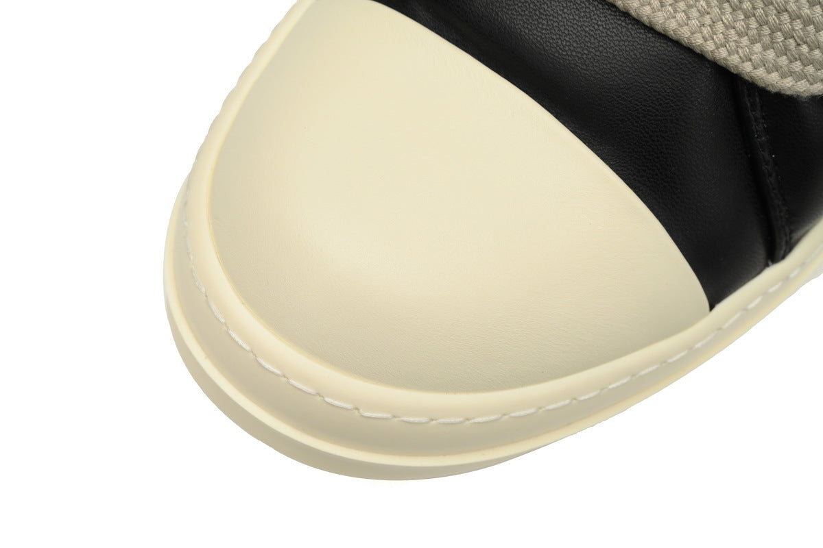 Rick Owens Jumbo Lace Padded Low Black Leather Sneakers