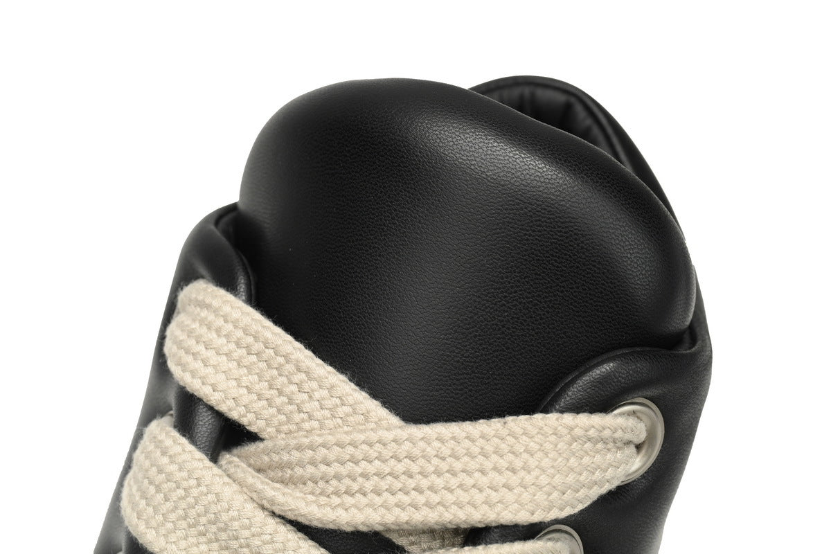 Rick Owens Jumbo Lace Padded Low Black Leather Sneakers