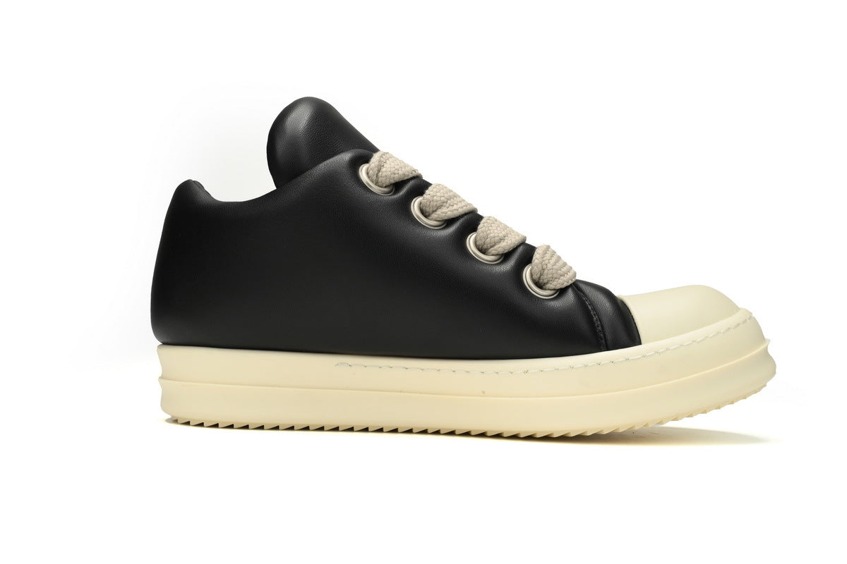 Rick Owens Hollywood Jumbolaced Black Milk Leather Sneakers