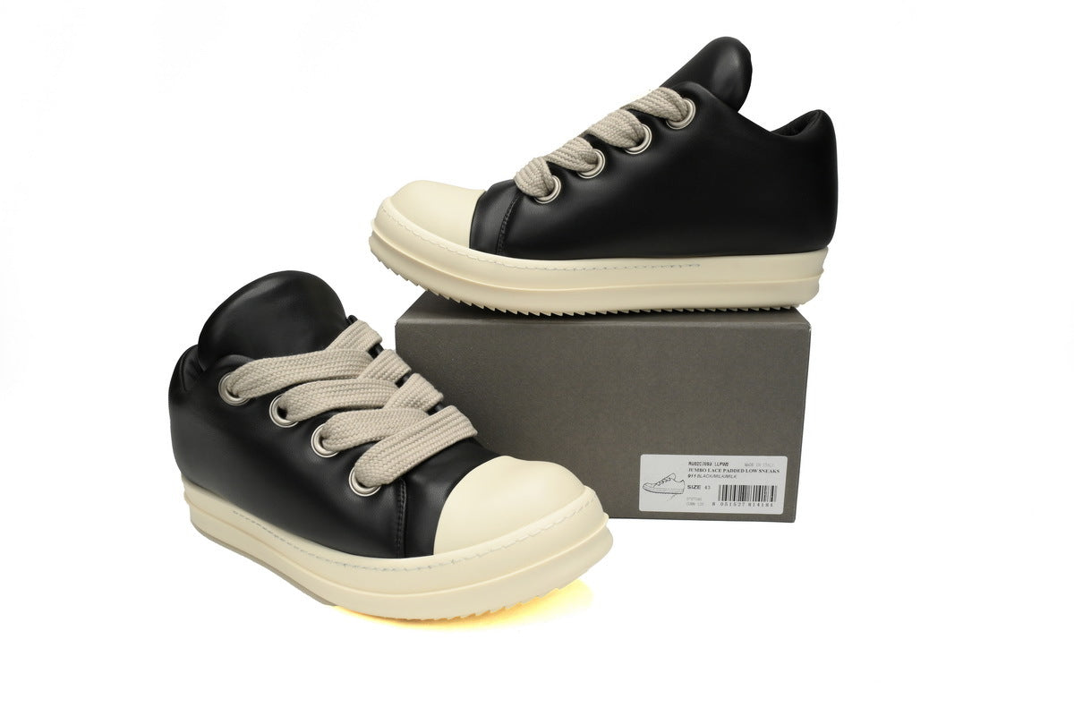 Rick Owens Hollywood Jumbolaced Black Milk Leather Sneakers