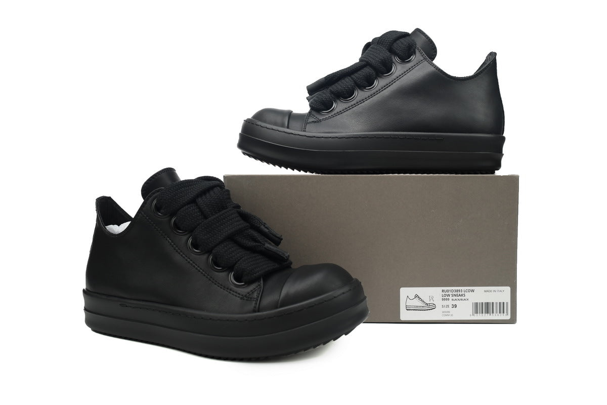 Rick Owens Jumbolace Low Black Leather Sneakers