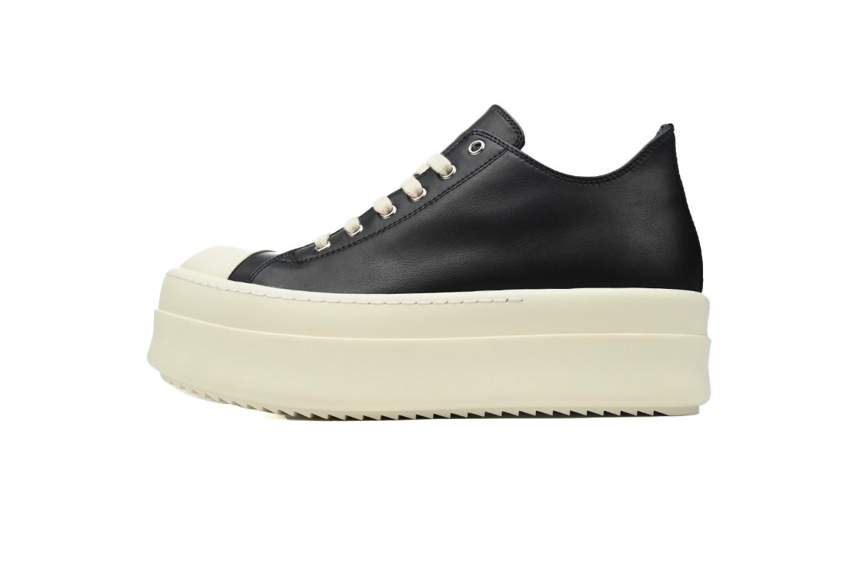 Rick Owens Black White Platform Leather Low-Top Sneakers