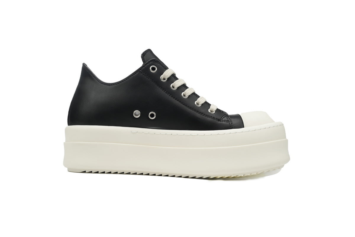 Rick Owens Black White Platform Leather Low-Top Sneakers