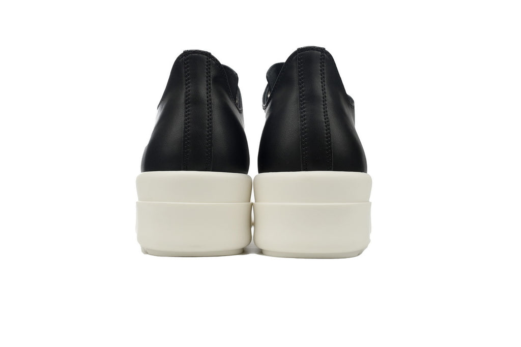 Rick Owens Black White Platform Leather Low-Top Sneakers