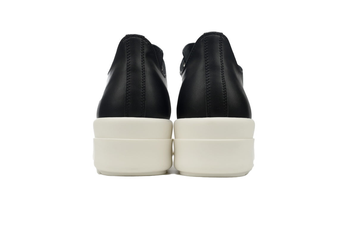 Rick Owens Black White Platform Leather Low-Top Sneakers