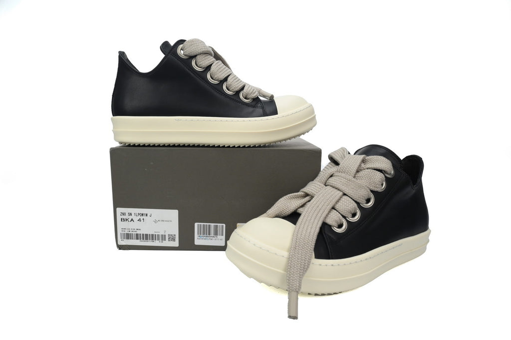 Rick Owens Jumbolace Low Black White Leather Sneakers