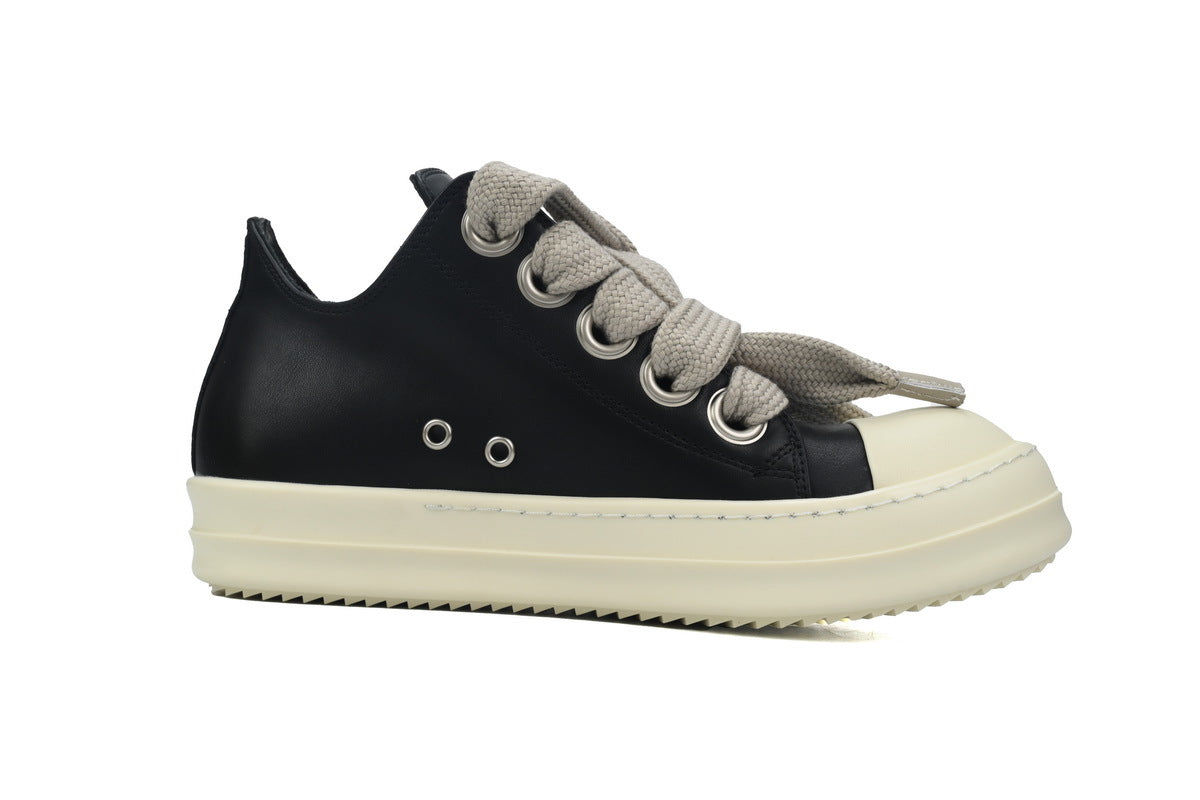 Rick Owens Jumbolace Low Black White Leather Sneakers
