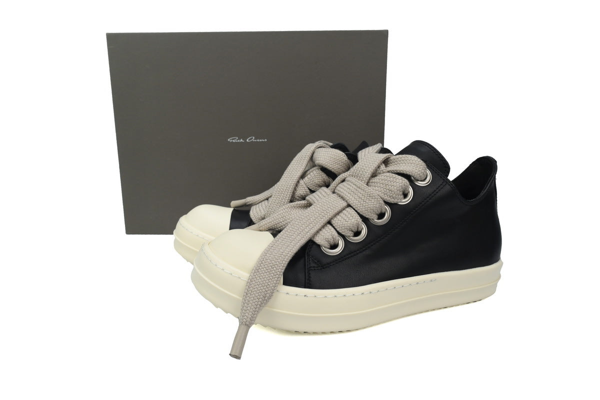 Rick Owens Jumbolace Low Black White Leather Sneakers
