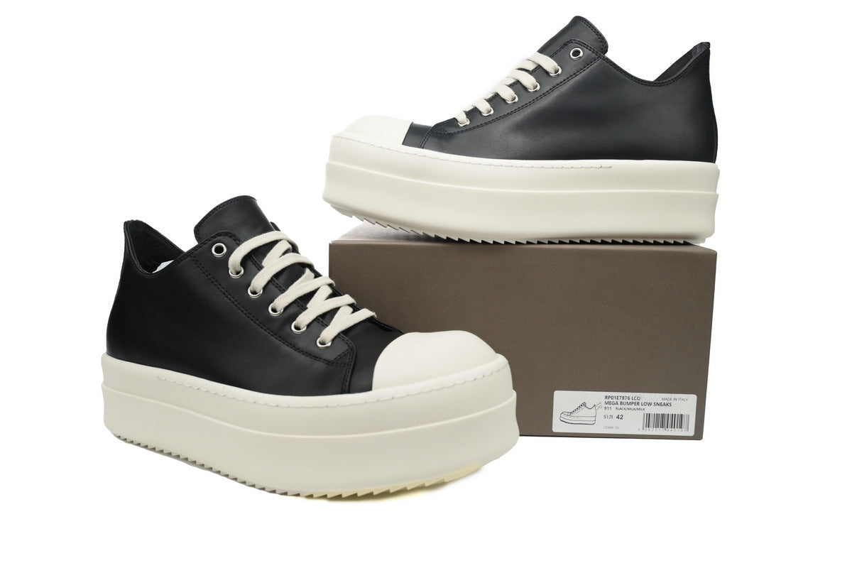 Rick Owens Black White Platform Leather Low-Top Sneakers