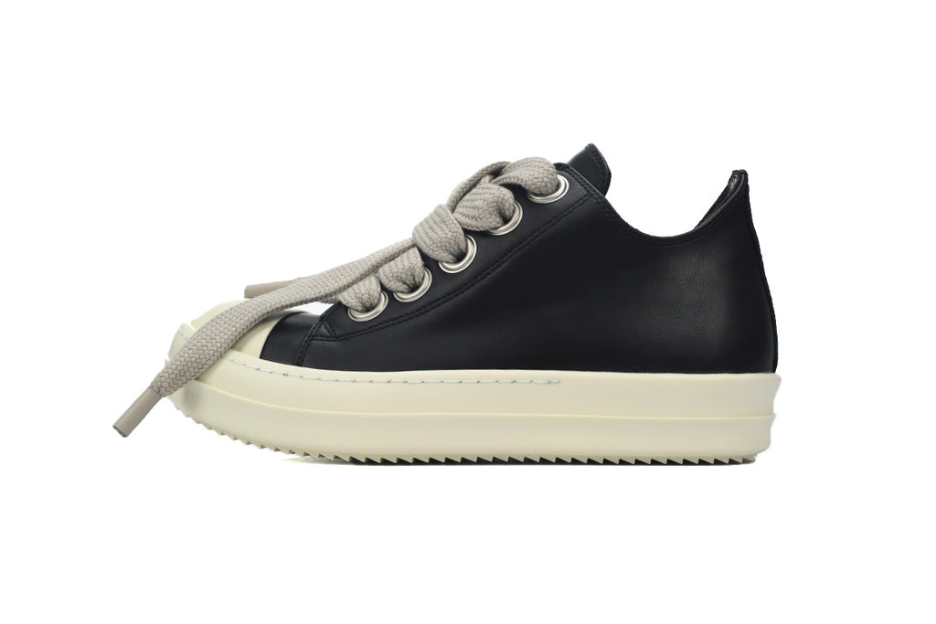 Rick Owens Jumbolace Low Black White Leather Sneakers