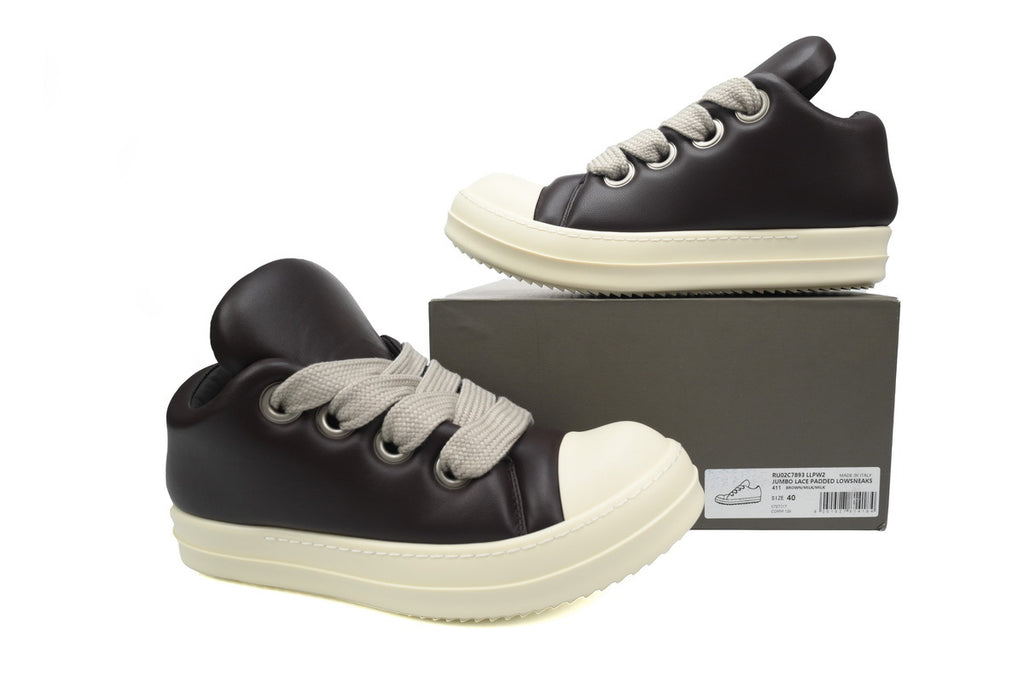 Rick Owens Jumbo Lace Low Brown Leather Sneakers
