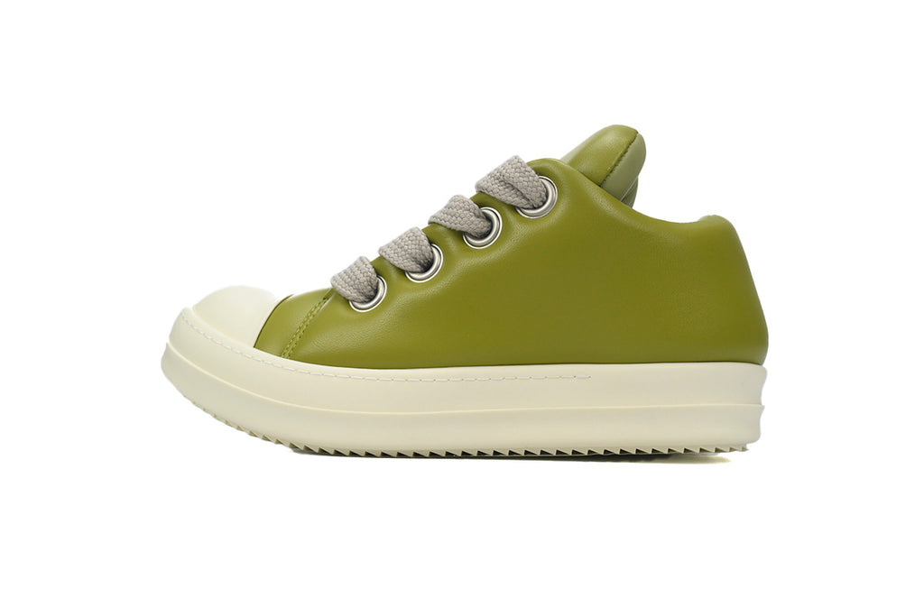 Rick Owens Jumbo Puffer Low Light Green Leather Sneakers