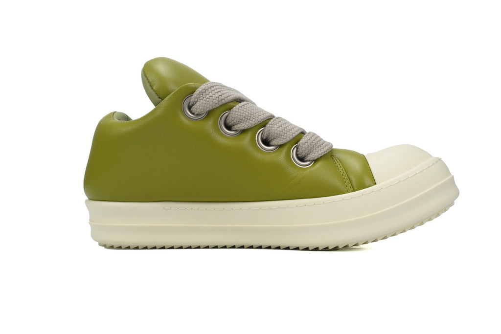 Rick Owens Jumbo Puffer Low Light Green Leather Sneakers