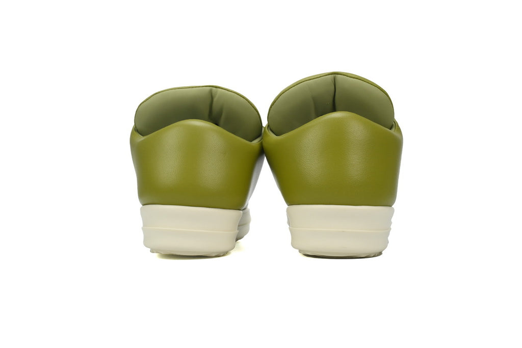 Rick Owens Jumbo Puffer Low Light Green Leather Sneakers