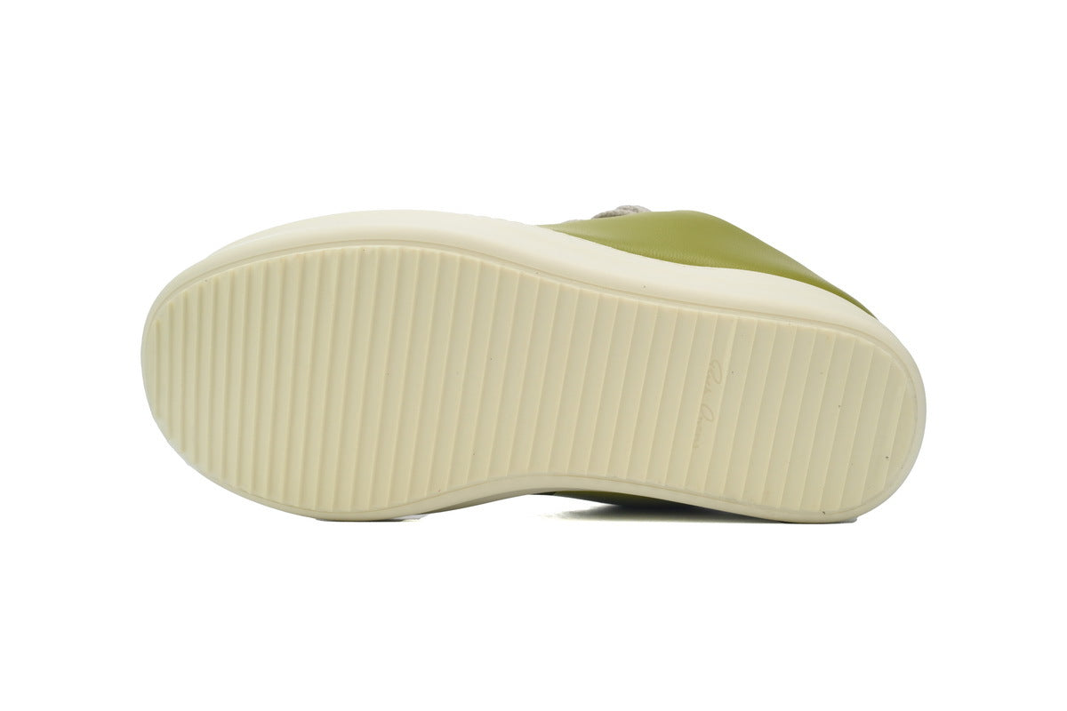 Rick Owens Jumbo Puffer Low Light Green Leather Sneakers
