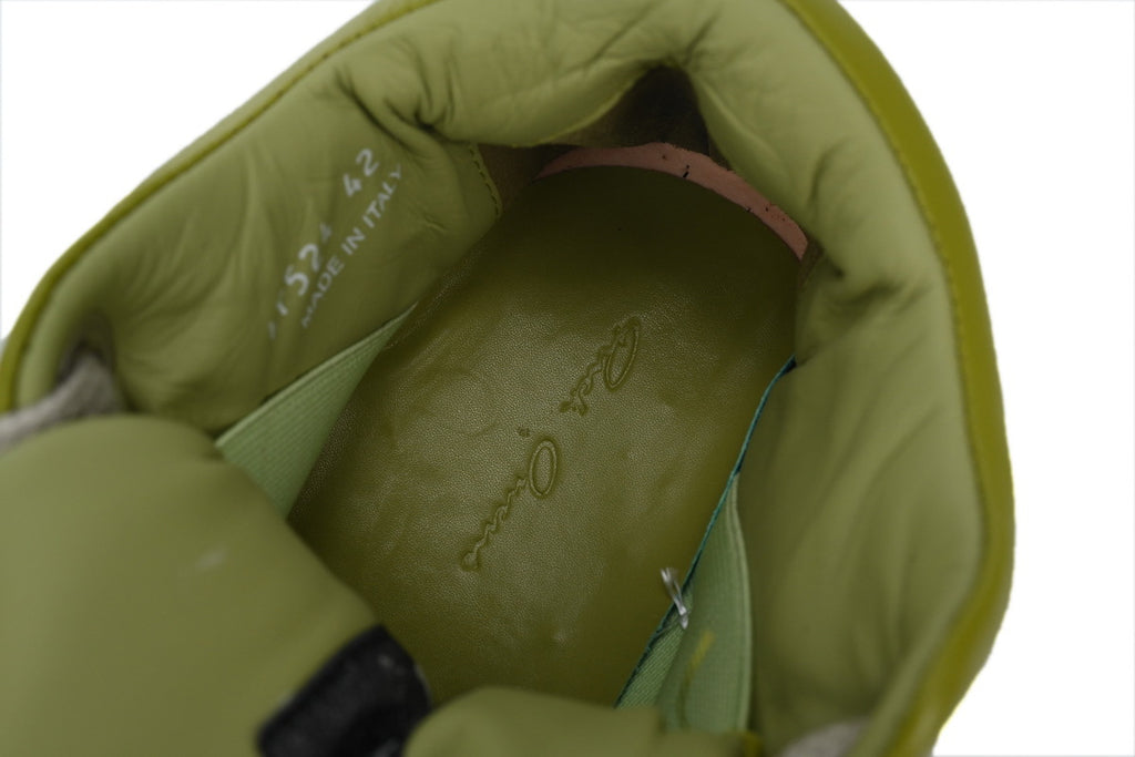 Rick Owens Jumbo Puffer Low Light Green Leather Sneakers