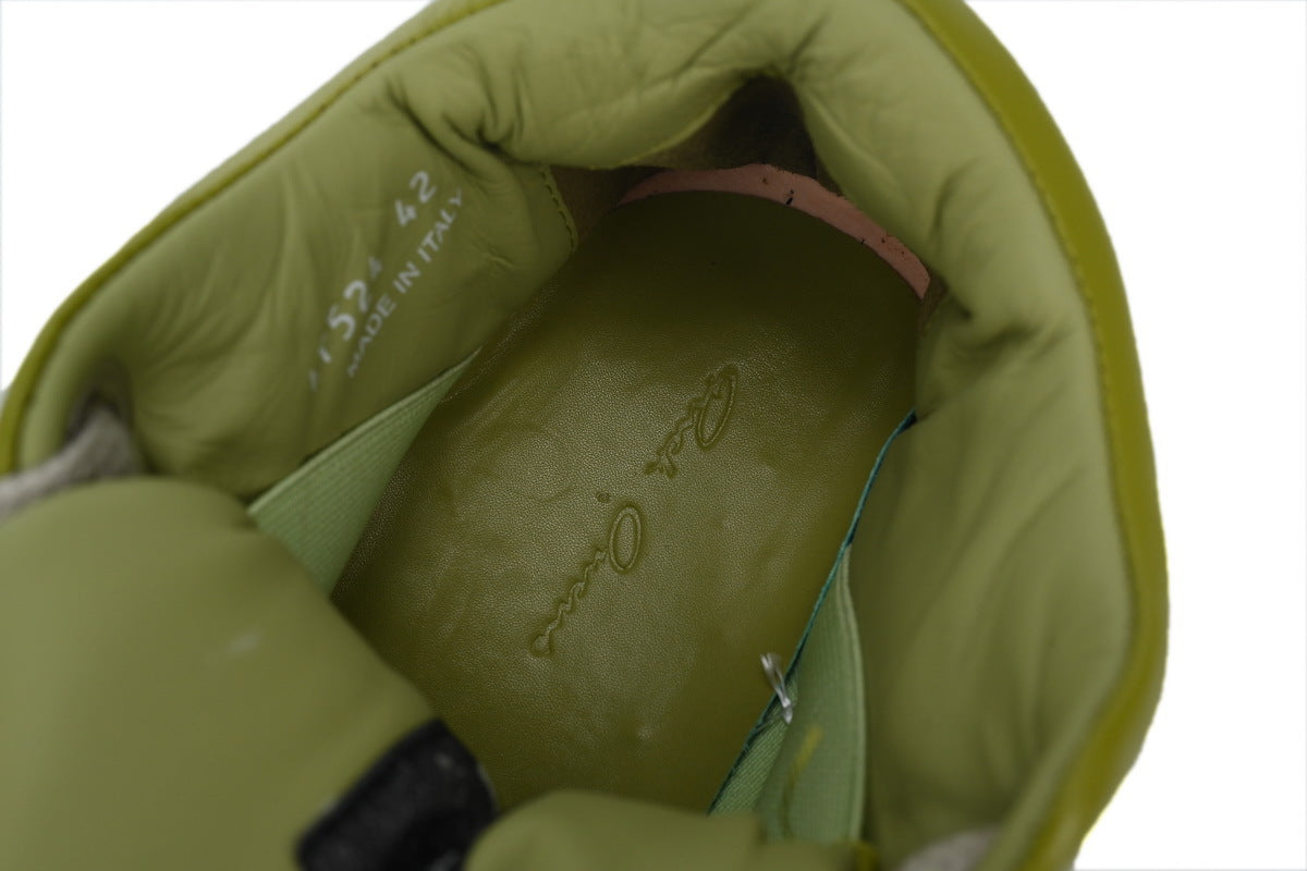 Rick Owens Jumbo Puffer Low Light Green Leather Sneakers