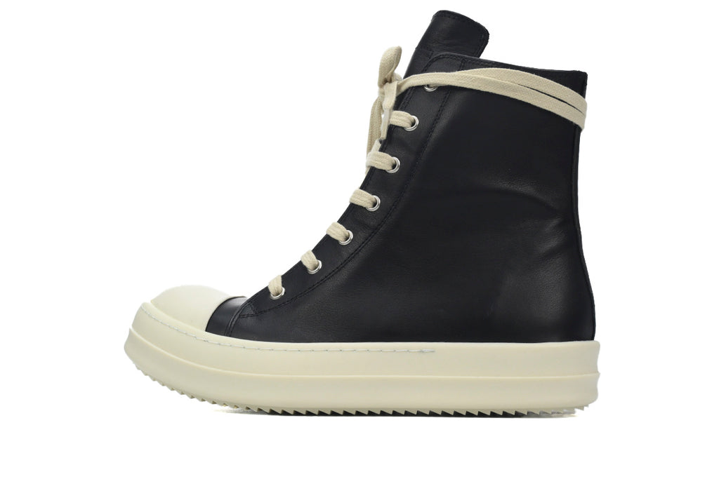 Rick Owens Phlegethon High Black Milk Leather Sneakers