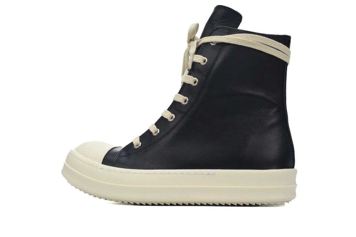 Rick Owens Phlegethon High Black Milk Leather Sneakers