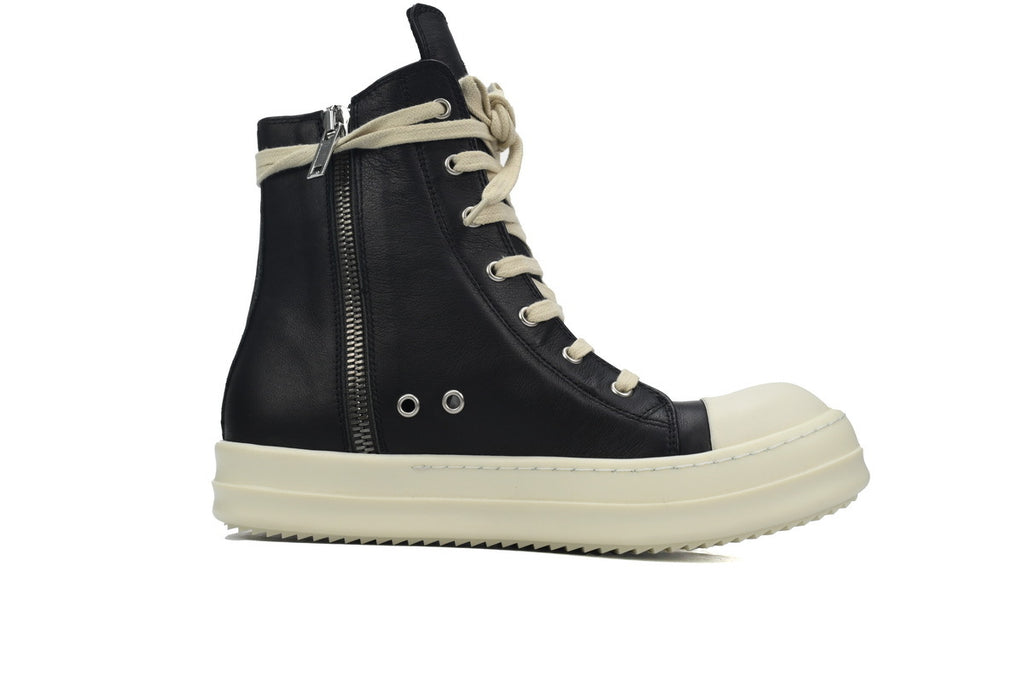 Rick Owens Phlegethon High Black Milk Leather Sneakers