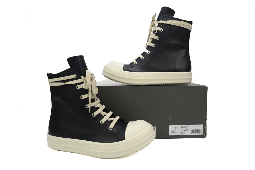 Rick Owens Phlegethon High Black Milk Leather Sneakers