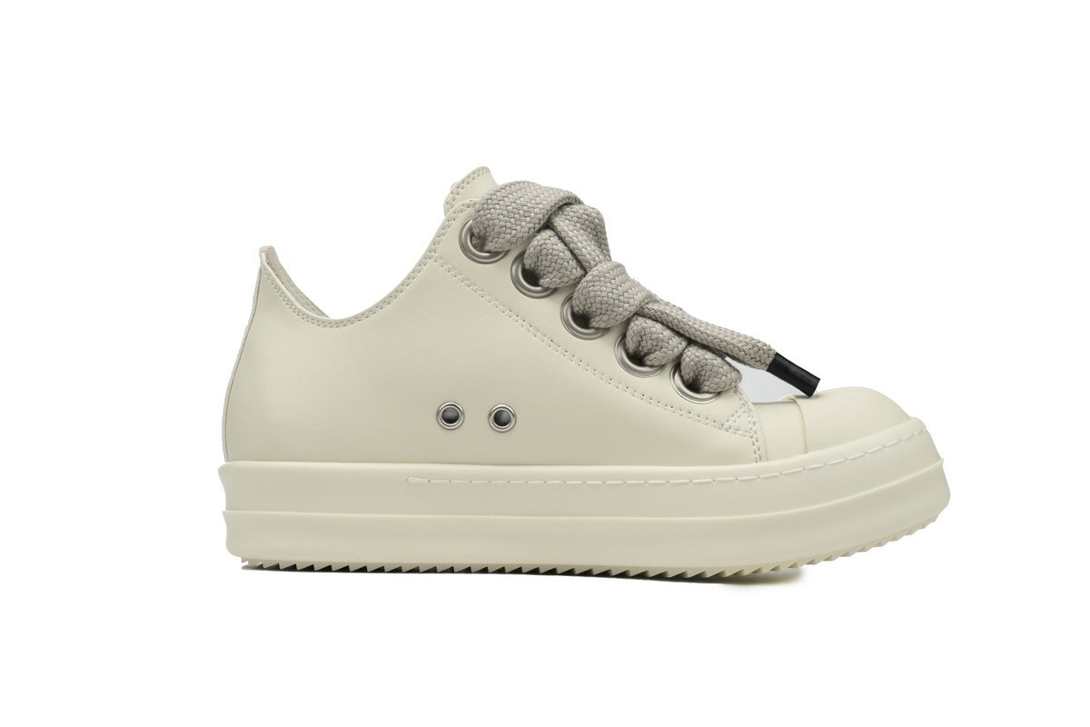Rick Owens Jumbolace Low White Leather Sneakers