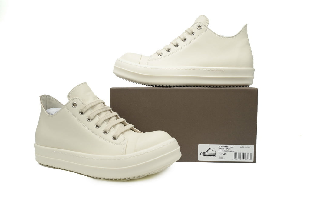 Rick Owens Tower Low Milk Full-Grain Leather Sneakers
