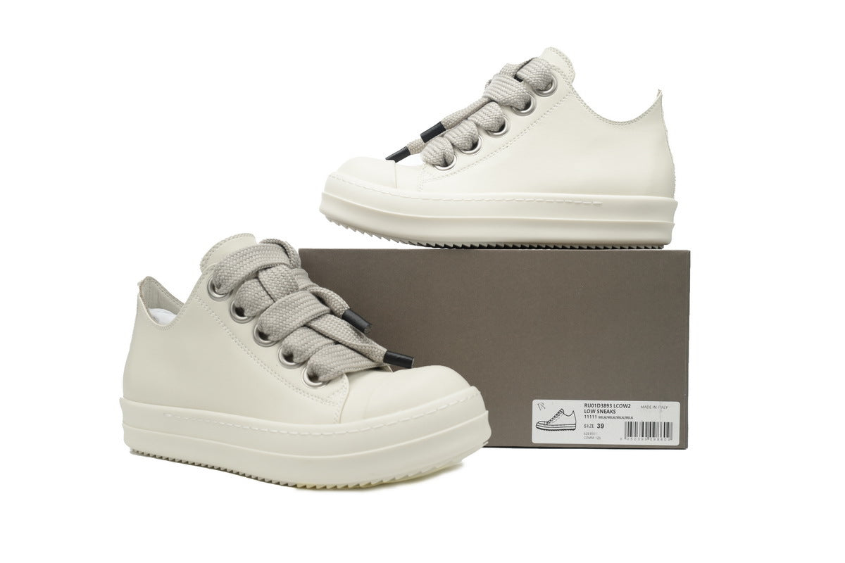 Rick Owens Jumbolace Low White Leather Sneakers