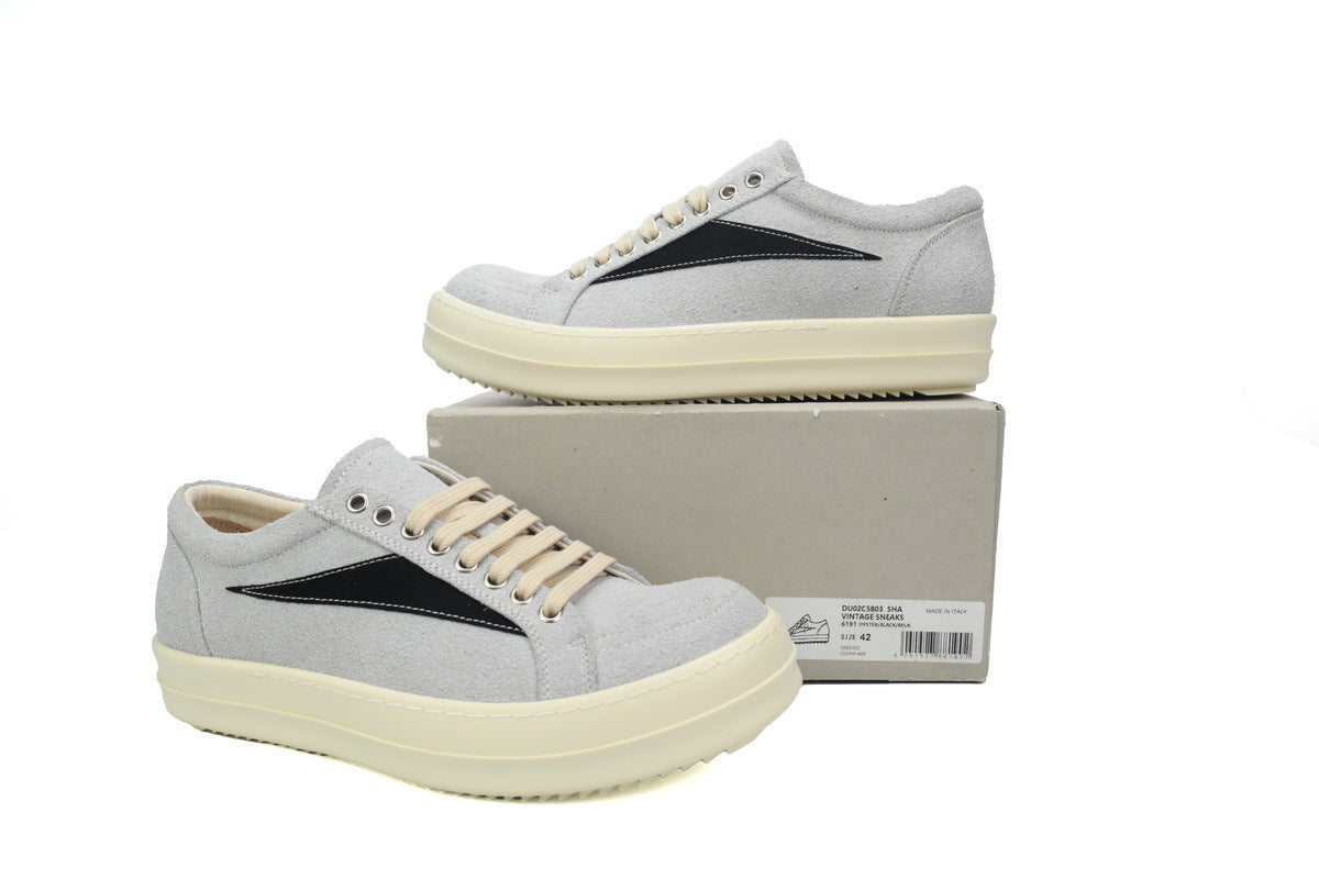 Rick Owens DRKSHDW Luxor Vintage Low Oyster Black Suede Canvas Sneakers