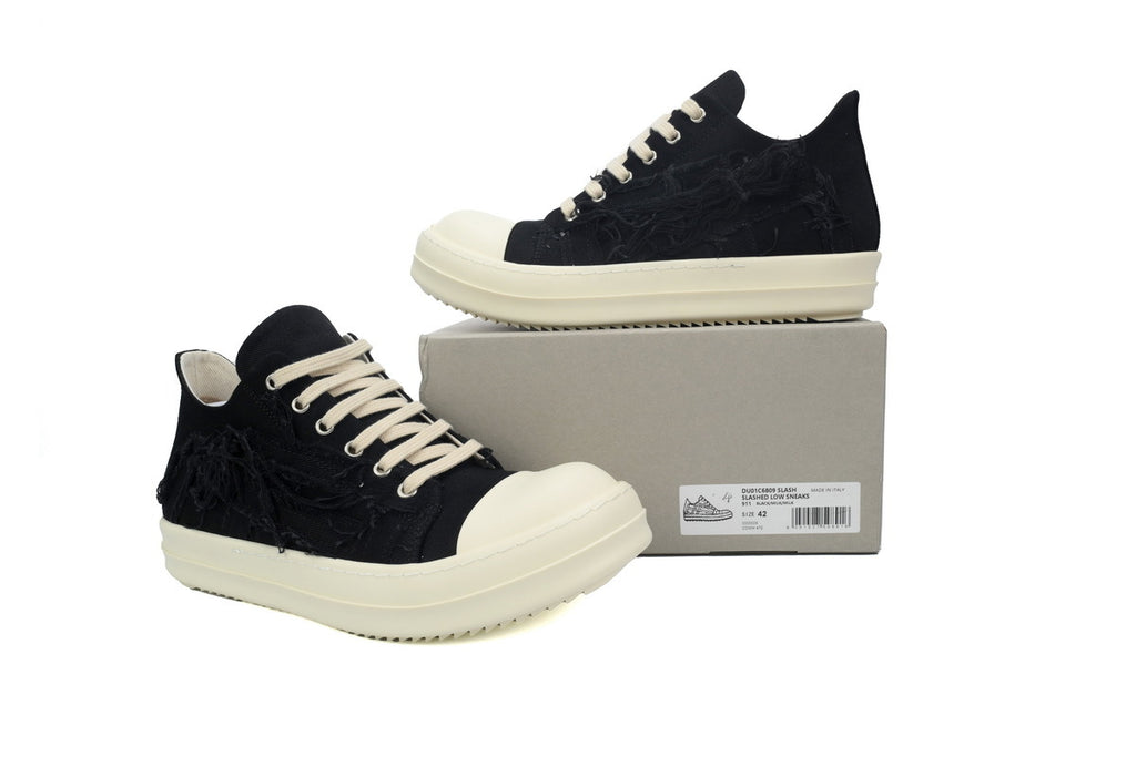 Rick Owens DRKSHDW EDFU Slashed Low Black Milk Sneakers