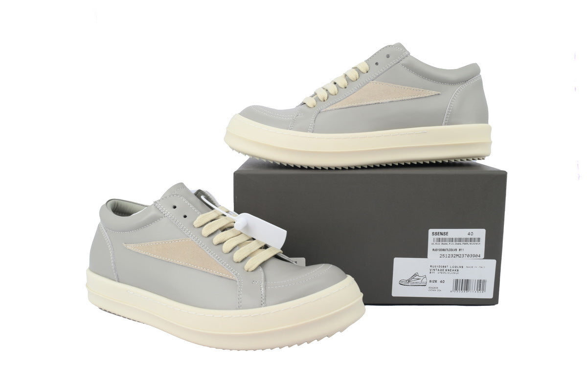 Rick Owens Lido Vintage Low Dust Grey Calf Leather Sneakers
