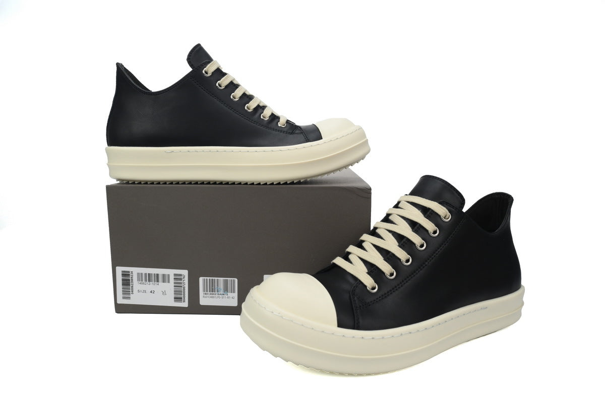 Rick Owens Temple Low Black Milk Leather Sneakers