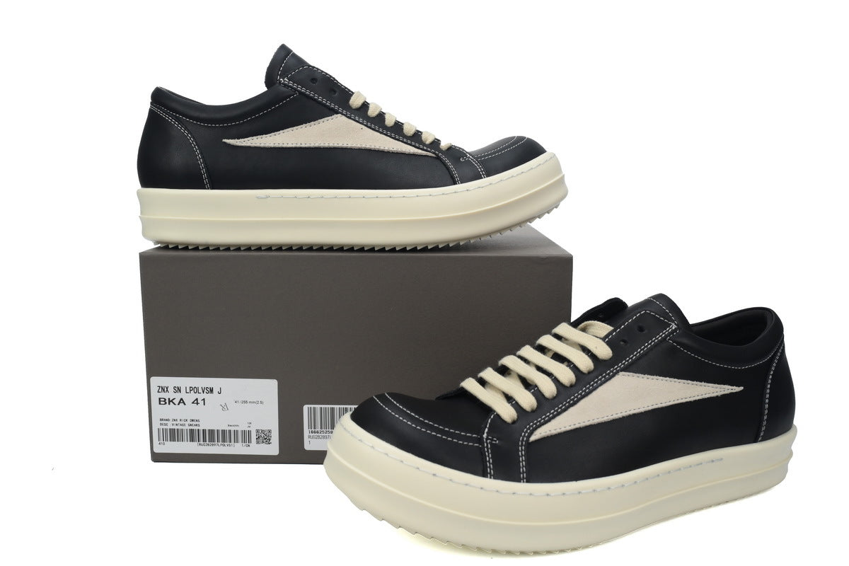 Rick Owens Strobe Vintage Low Black Milk Leather Sneakers