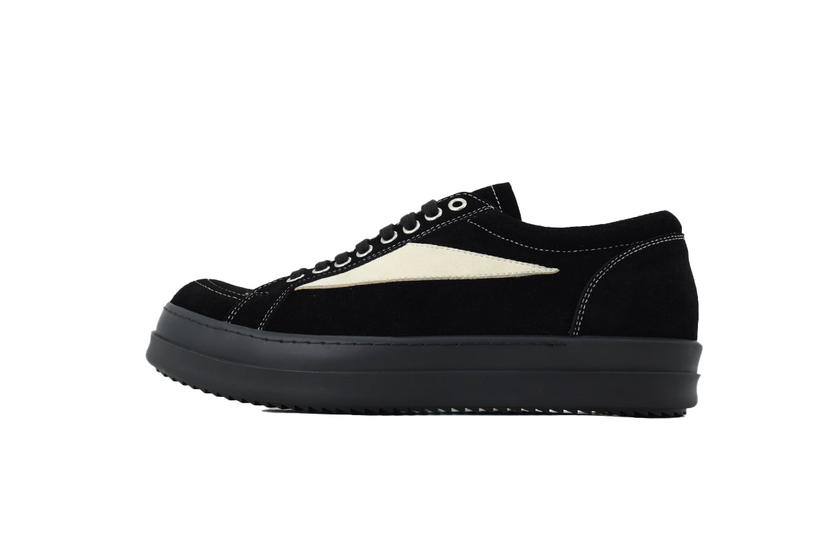 Rick Owens Strobe Vintage Low Black Suede Canvas Sneakers