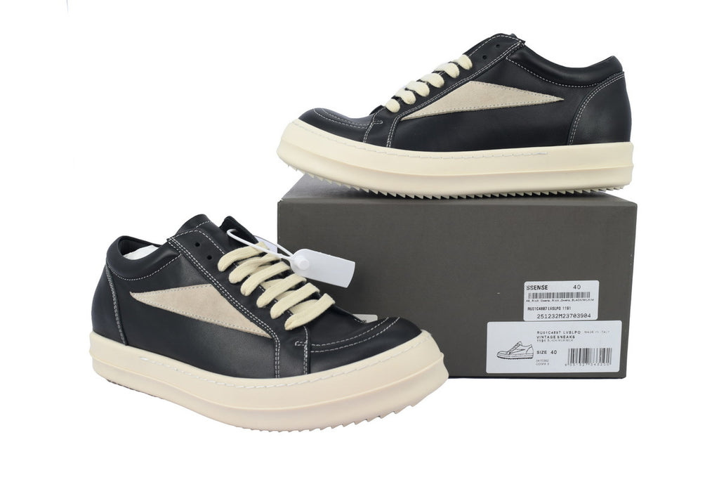 Rick Owens Strobe Vintage Low Black Leather Sneakers