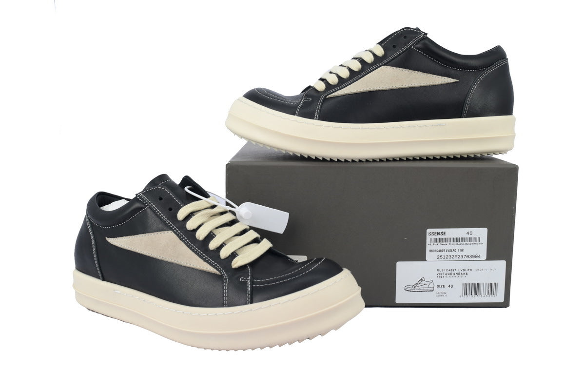 Rick Owens Strobe Vintage Low Black Leather Sneakers