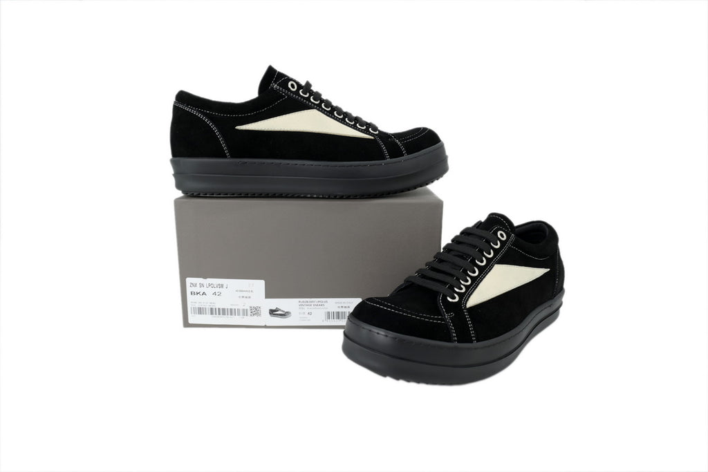 Rick Owens Strobe Vintage Low Black Suede Canvas Sneakers