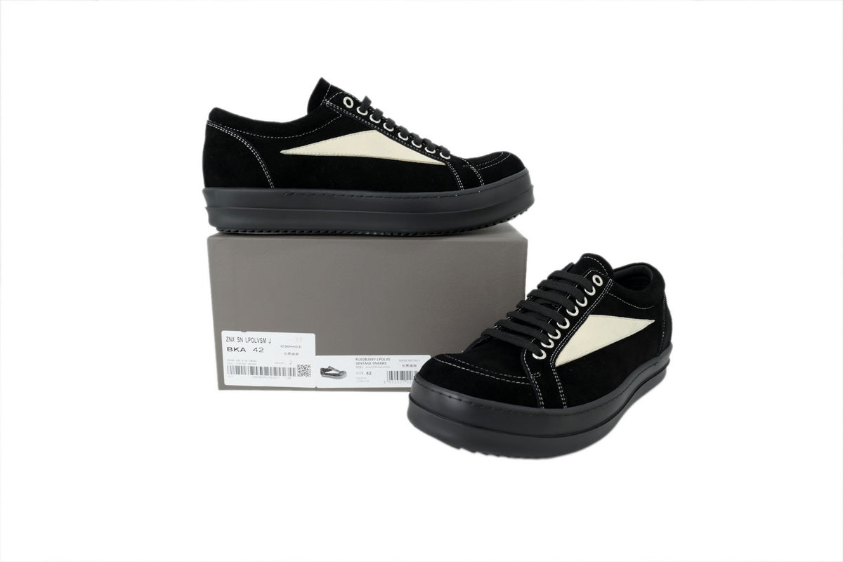 Rick Owens Strobe Vintage Low Black Suede Canvas Sneakers