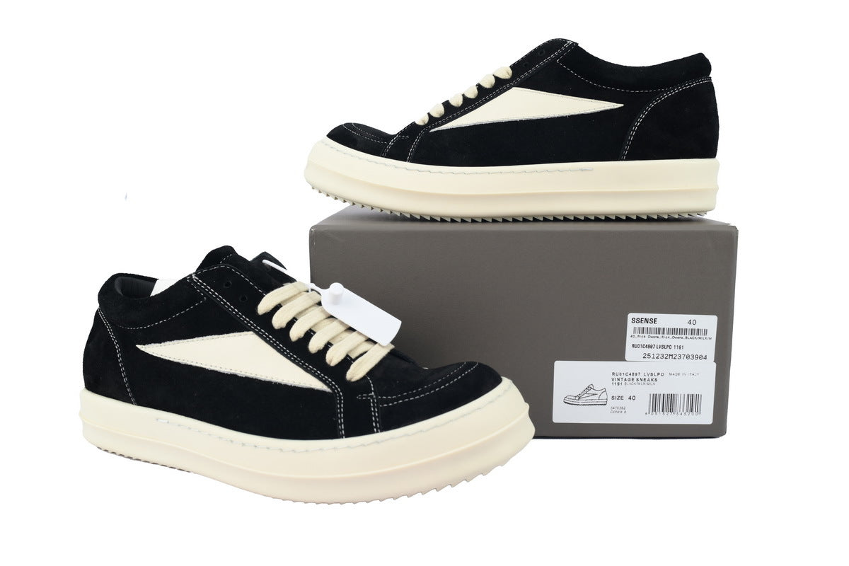 Rick Owens Vintage Low Black Milk Suede Sneakers