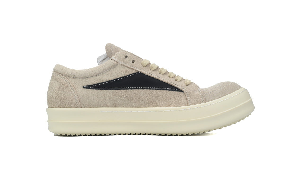 Rick Owens Men's Luxor Vintage Low Milk Black Suede Sneakers