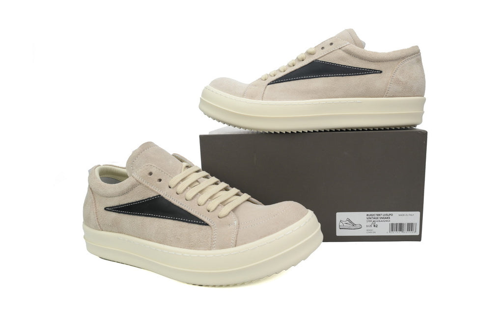 Rick Owens Men's Luxor Vintage Low Milk Black Suede Sneakers