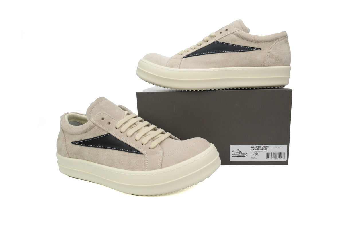 Rick Owens Men's Luxor Vintage Low Milk Black Suede Sneakers