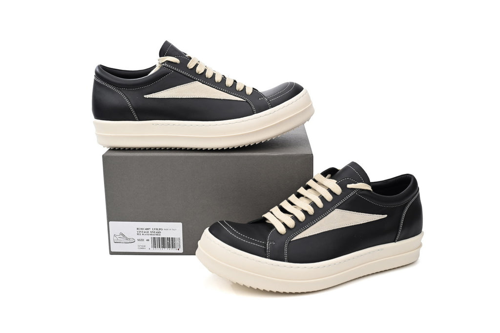 Rick Owens LPOLVS Vintage Low Black White Leather Sneakers