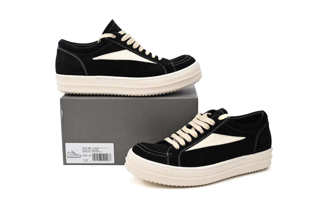 Rick Owens Vintage Low Black Milk Suede Sneakers