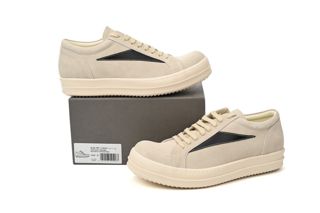 Rick Owens Luxor Vintage Low Milk Black Suede Sneakers