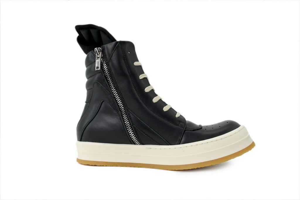 Rick Owens Concordians Creep Geobasket Black Milk Leather Sneakers