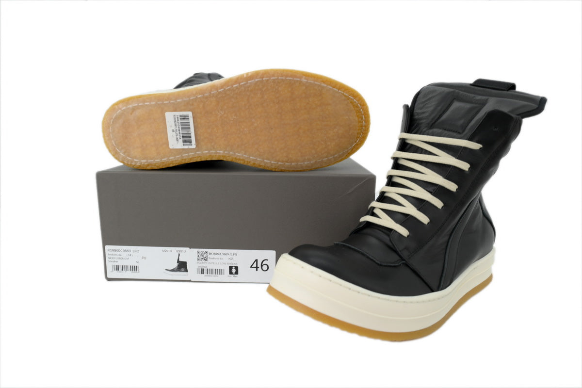 Rick Owens Concordians Creep Geobasket Black Milk Leather Sneakers